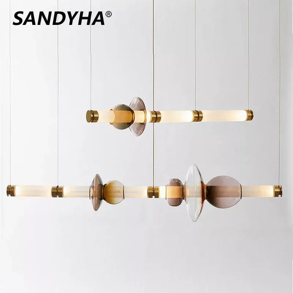 Nordic Modern Ceiling Chandeliers Minimalist Bamboo Shape Style Glass Led Lights Living Room Dining Bedroom Home Deco Lightings