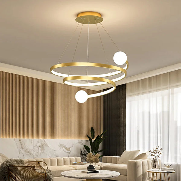 New Nordic Line Restaurant Chandelier Design Luxe Golden Round Ring Art Led Pendant Lamp for Dining Living Room Bedroom Lighting