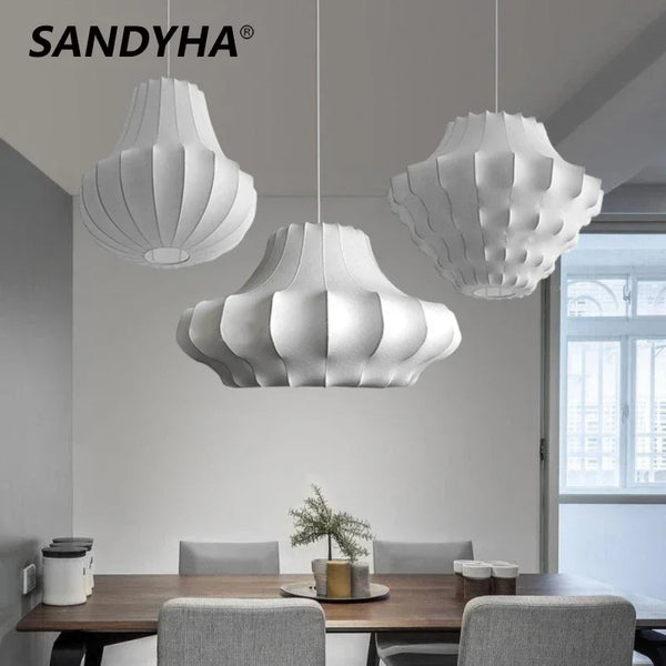 SANDYHA Modern Minimalist Silk Pendant Light led lamp Living Room for Chandeliers Dining Table Lighting Bedroom Decoration home