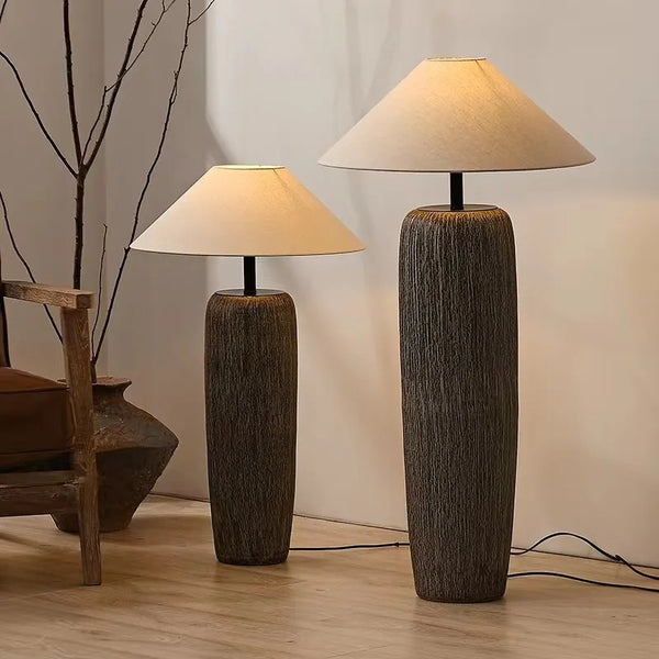 Chinese Retro Ceramic Floor Lamp for Living Room Bedroom Bedside Nordic Fabric Art Led Standing Table Light Home Decor Luminaire