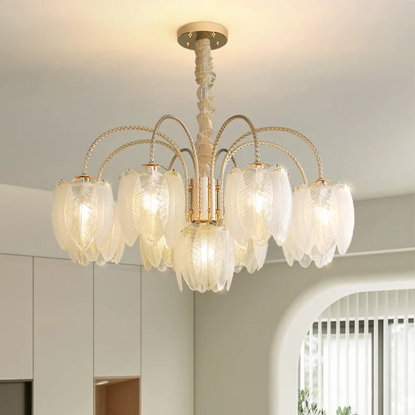 SANDYHA French Luxury Crystal Simple Feather Chandeliers New Bedroom LED Lamp for Living Dining Room Home Decor Pendant Lighting