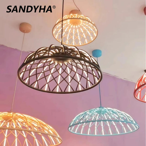 Nordic Braided Rope Ceiling Pendant Light Acrylic Lampshade Led Lamp Hanging Chandeliers for Living Room Bedroom Decoration Home