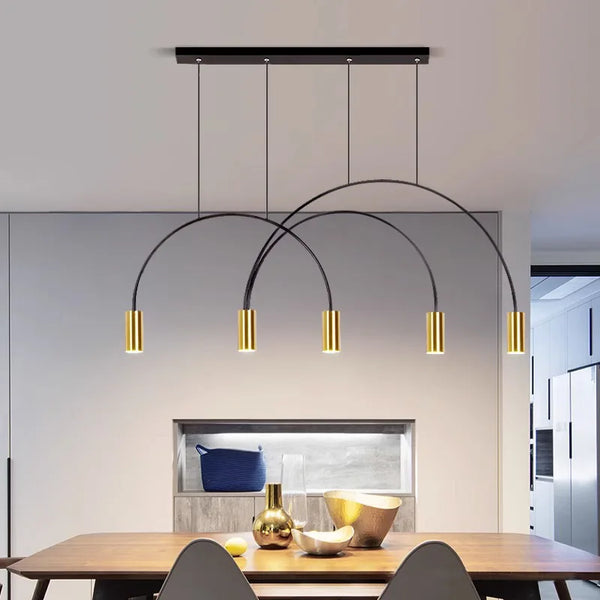 Nordic Modern Arched Dining Table Strip Chandeliers Lustre Salon Design LED Lighting Pendant Lamp for Bedroom Living Room