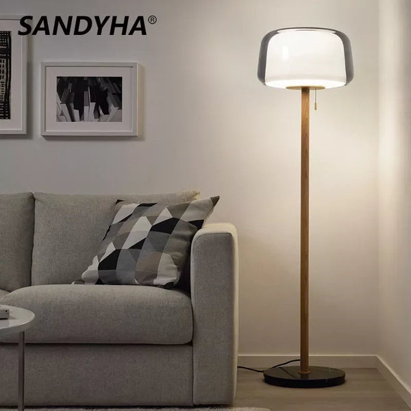 SANDYHA New Nordic Modern Standing Lights Minimalist Wooden Glass Floor Lamp Lamps for Room Home Bedroom Decoration Lampe Salon