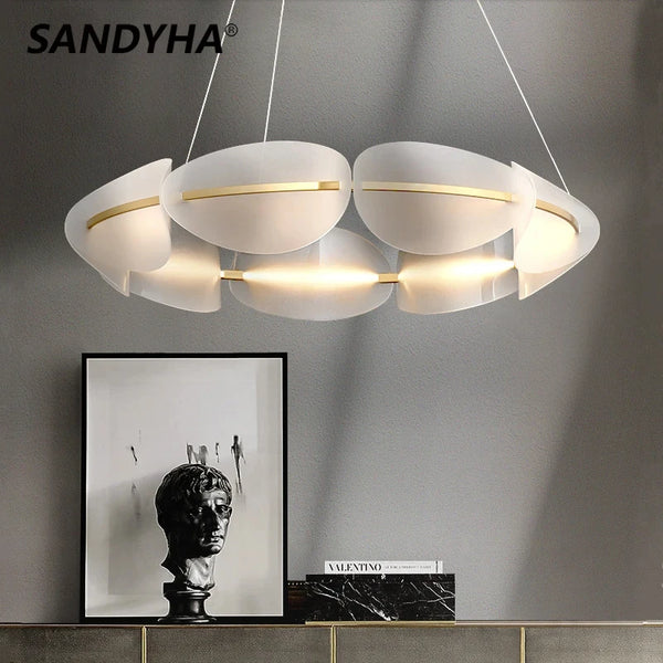 SANDYHA Modern Luxury Led Art Iron Pendant Light Creative Annular Petal Chandeliers Bedroom Study Living Dining Home Decor Lamp