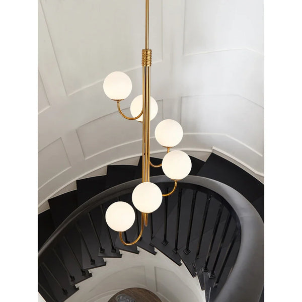 Nordic Modern Home Decor Stair Chandeliers Rotating Magic Bean Glass Ball LED Lamp for Villa Living Dining Room Lighting Fixture