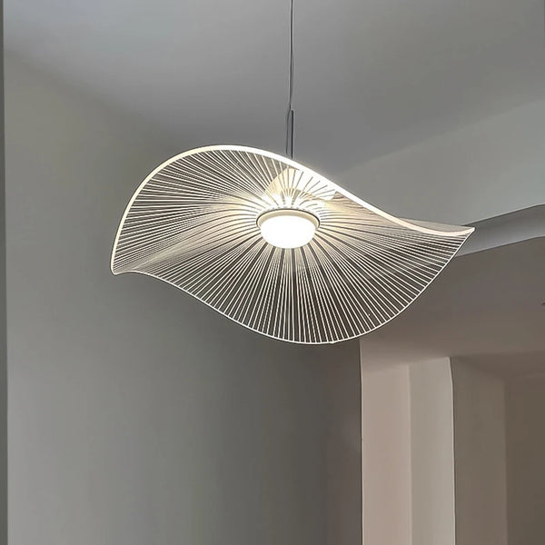 Nordic Transparent Acrylic Lotus Leaf Chandeliers Simple Straw Hat LED Hanging Lighting Lamps for Bedroom Living Dining Room Bar