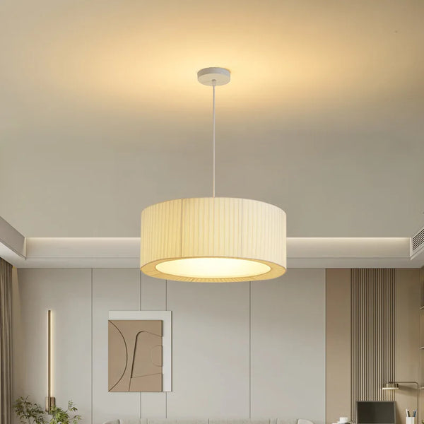 Nordic Living Room Pendant Light Circular Fabric Lampshade Designer LED Lamp Bedroom Decoration Dining Table Hanging Chandelier