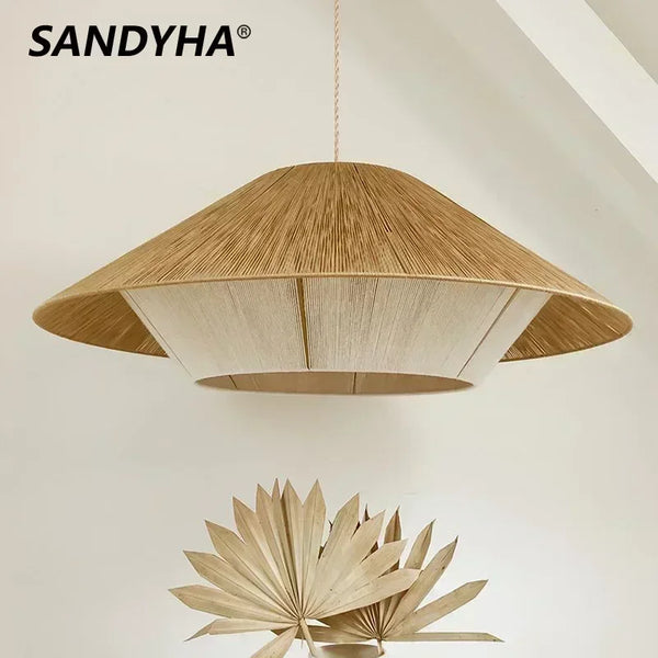 Home Decoration Vintage Hemp Rope Pendant Lamp Japanese Handmade Rustic Led Lights Living Room Dining Bedroom Kitchen Lightings