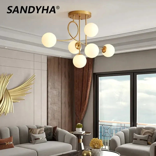 Nordic Chandeliers Mordern Simple Led Ceiling Pendant Light Glass Ball Black Gold Lamp for Living Room Bedroom Lampara De Techo