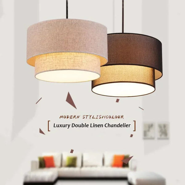 Home Decoration Accessories Ceiling Chandelier Nordic Modern Style Double-layer Linen Fabric Led Lamp Bedroom Living Dining Room