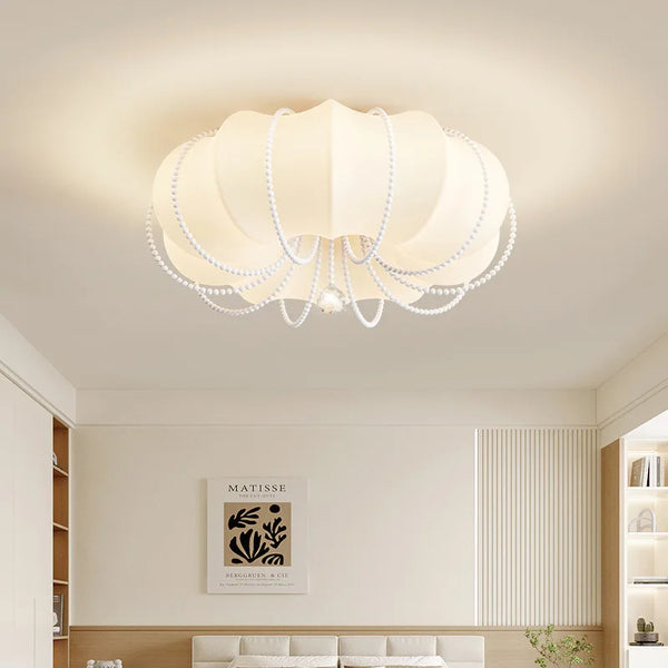 Nordic Bedroom Ceiling Lights for Living Room Decor Home Led Lamp White Acrylic Lampshade Pearl Chain Design Lighting Fixtures