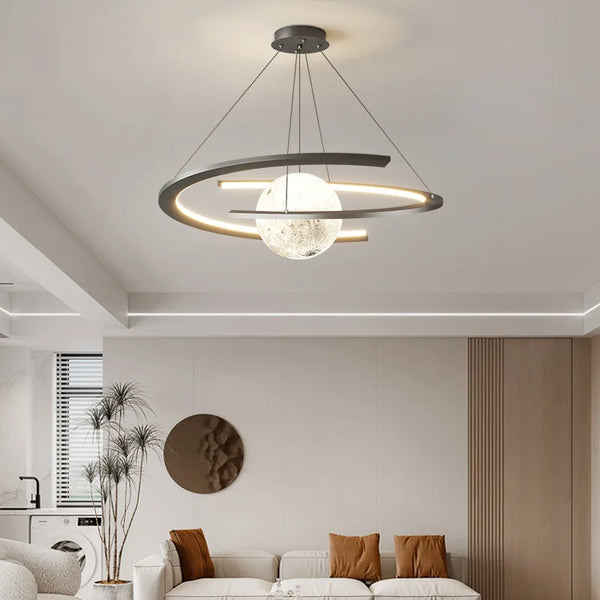 Modern New Luxury Nordic Ring LED Chandeliers Simple Moon Planet Pendant Lamp for Dining Living Room Bedroom Lighting Luminaire