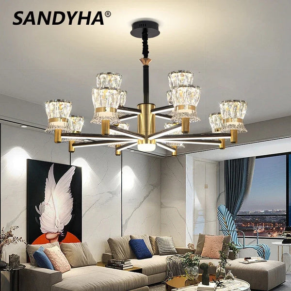 Nordic Modern Ceiling Chandelier Crystal Lampshade Aluminum Lamp Body Bedroom Living Dining Table Lighting Home Decor Led Lights