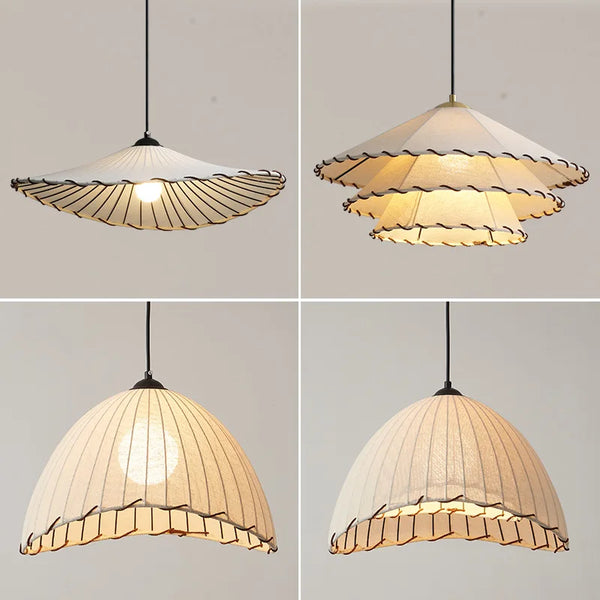 Chinese Fabric Chandeliers Cotton Linen Straw Hat LED Hanging Lamp for Study Clothing Store Bedroom Dining Room Bar Home Lights