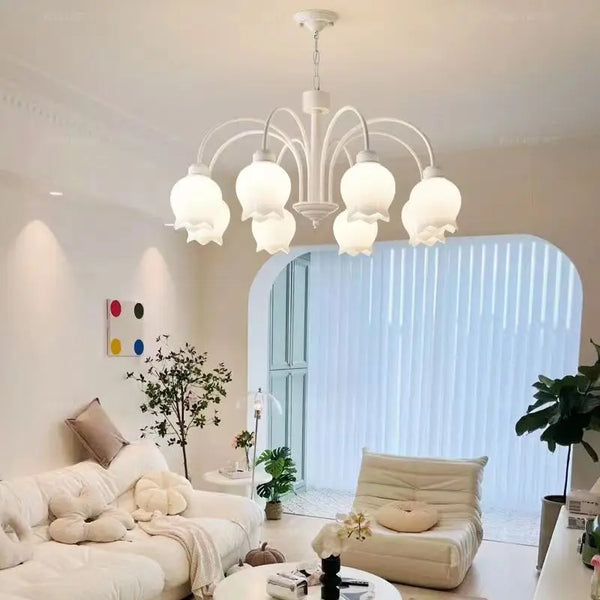 Cream White Linger Orchid Chandeliers for Living Room LED Lamp Simple Modern Master Bedroom Dining Lighting Suspension Luminaire