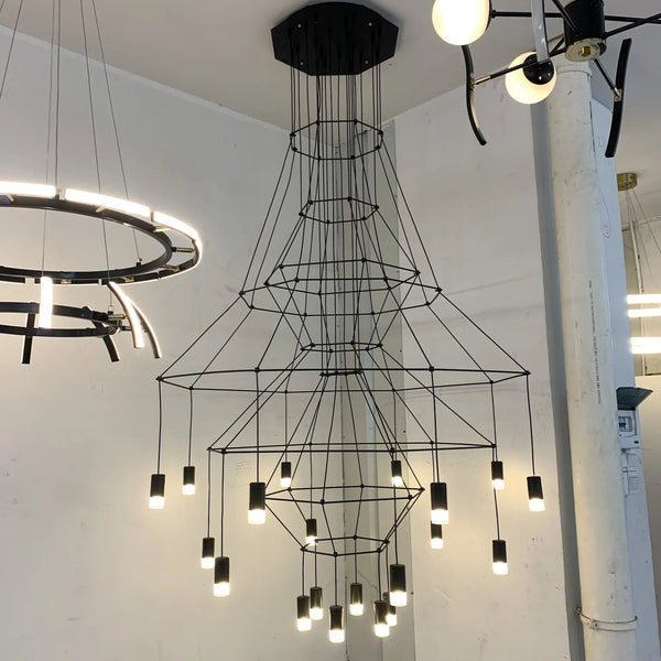 Nordic Creative Line Design LED Chandeliers Simple Modern Villa Long Hanging Wire Lamp Lighting for Hall Living Room Stairwell