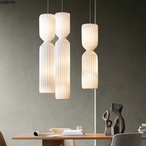 SANDYHA Nordic Living Room Chandelier Japanese Silk Pendant Light Sofa Dining Table Lighting Bedroom Home Decoration LED Lamps