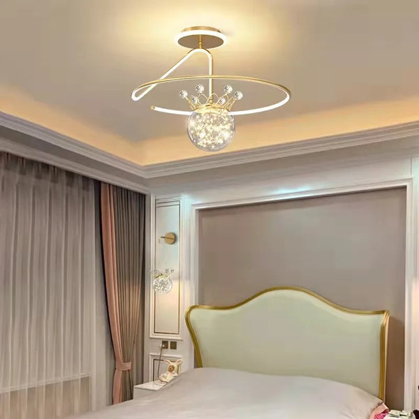 SANDYHA Minimalist Romantic Ceiling Chandelier Luxury Starry Crown Led Lights for Bedroom Dining Living Room Home Decor Fixtures