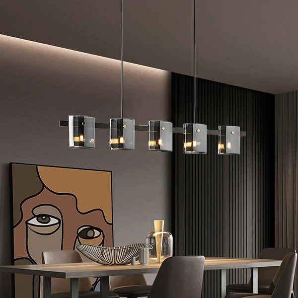 Italian Minimalist Restaurant Chandelier Design Long LED Glass Lamp for Dining Room Kitchen Island Lighting Suspension Luminaire