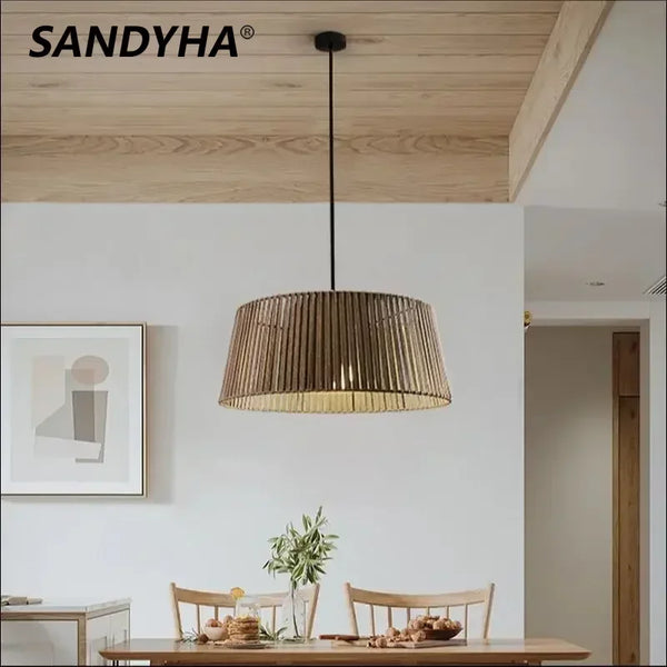 SANDYHA Nordic Chandelier Woven Rope Pendant Lights Designer Living Room Bedroom Decoration Home LED Lamps Dining Table Lighting