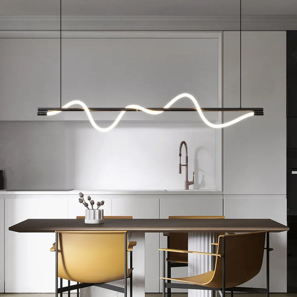 Modern Copper Minimalist Chandeliers Linear Design Strip Led Pendant Lamp for Living Dining Room Kitchen Island Lighting Fixture