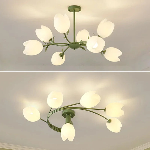 Warm Romantic French Ceiling Chandeliers Orchid Flower LED Lamp for Living Room Bedroom Restaurant Lighting Suspension Luminaire