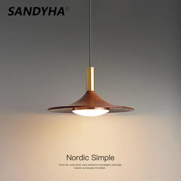 Nordic Modern Minimalism Ceiling Chandelier Flying Saucer Walnut Lampshade Led Lamp Living Room Dining Bedroom Home Decoration