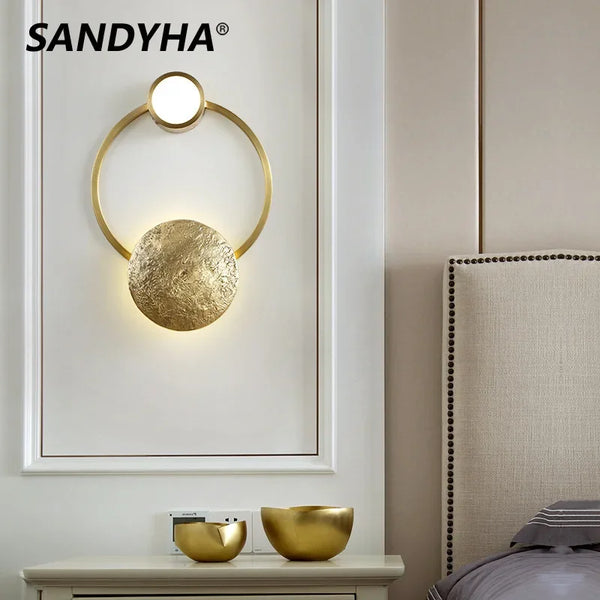 SANDYHA Nordic LED Wall Lamps Living Room All Copper Lamp Body  Fashionable Designer Glass Lampshade Bedroom Decoration Home