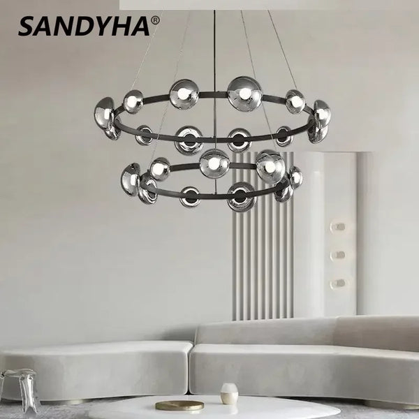 Nordic Modern Hanging Chandelier Led Lights Mushroom Shaped Glass Lampshade Living Room Dining Bedroom Home Decoration Lightings