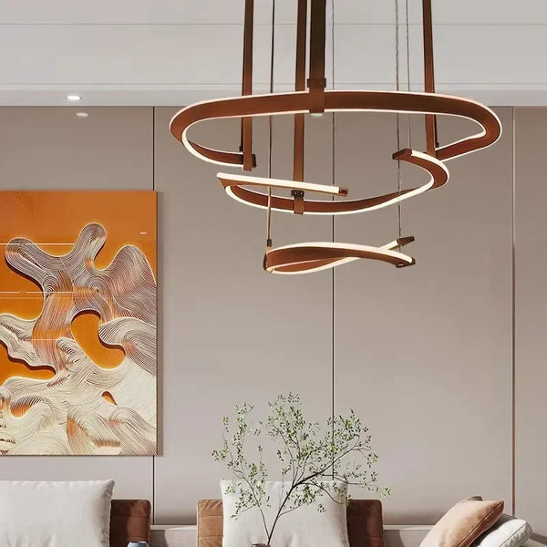 SANDYHA Modern Ceiling Chandeliers Home Decor Minimalist Leather Circular Shape Led Living Dining Room Bedroom Hanging Lightings