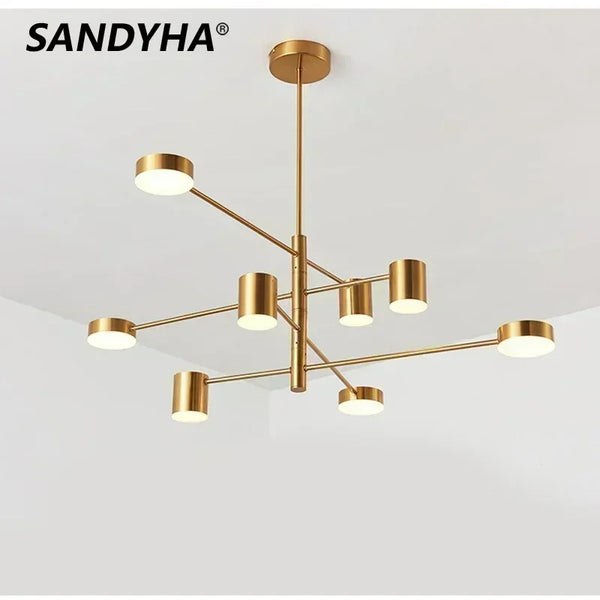 SANDYHA Home Decoration Modern Nordic Fashion Black Gold White Long Led Chandelier Indoor Hanging Livingroom Bedroom Loft Lamp