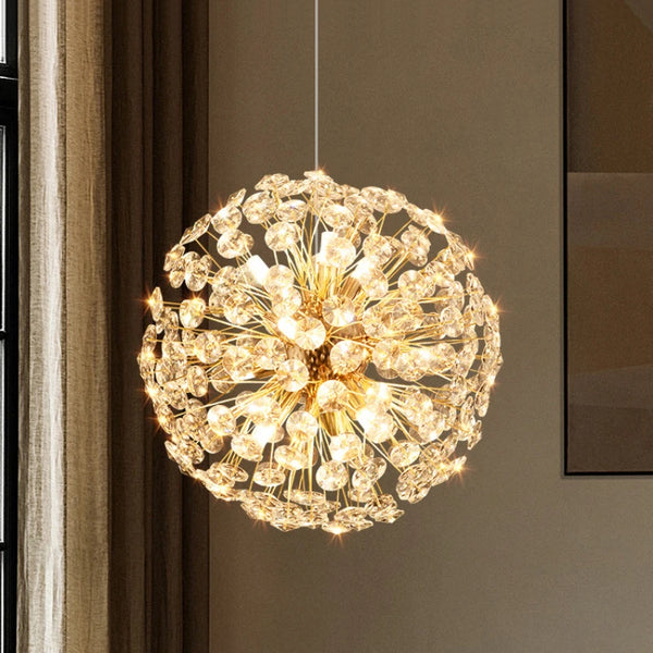 SANDYHA Nordic Living Room Chandelier Dandelion Crystal Shape Design LED Lamp Dining Table Pendant Light Bedroom Decoration Home