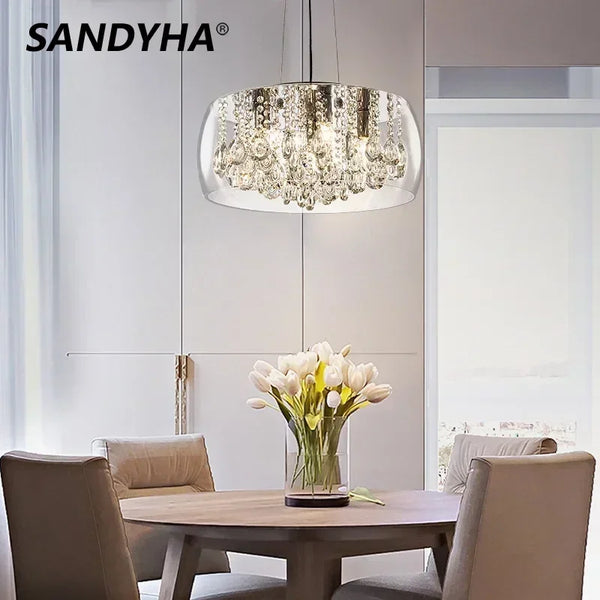 SANDYHA Crystal pendant lights Modern home decoration Hanging chandeliers for living room dining table lighting Glass lampshade