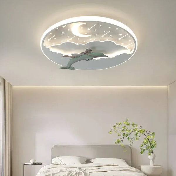 Nordic Modern Children's Ceiling Lamp Dolphin Creative Pattern Design Lighting Fixture for Bedroom Kid Room Study Warm Romantic