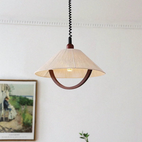 Chinese Retro Cotton Linen Chandelier Fabric Retractable Adjustable LED Lamp for Dining Room Study Lighting Suspension Luminaire