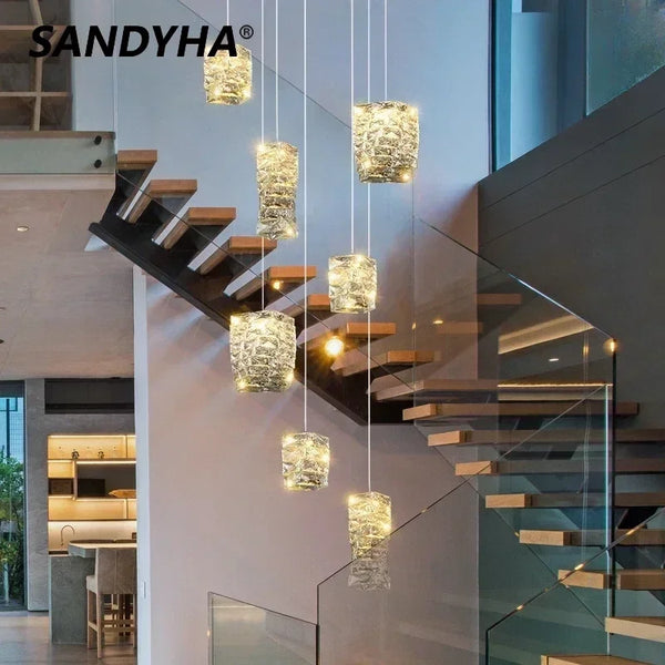 SANDYHA Nordic Modern Ceiling Chandeliers Minimalist Luxurious Crystal Salon Led Lamps Bedroom Bedside Home Decoration Lightings