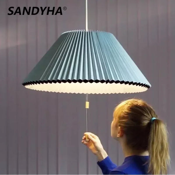 Nordic Suspension Chandelier Pleated Deformed Fabric Umbrella Chandeliers LED Lights Bedroom Living Dining Room Decor Lightings