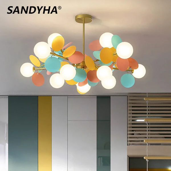 SANDYHA Nordic Living Room Chandelier Led Lamps Glass Ball Colorful Acrylic Pendant Lights Bedroom Home Decoration Light Fixture